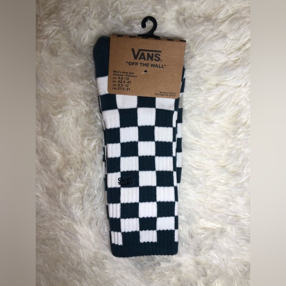 Vans Classic Dark Teal/Green and White Checkered Socks Men’s size 9-5-13 NWT - Picture 1 of 8
